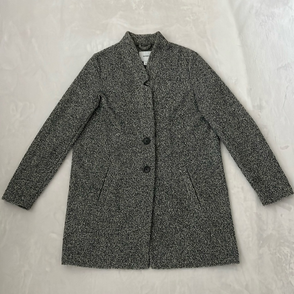 Old Navy Gray & White Relaxed Textured Button-Front Coat Size Small - Picture 2 of 12